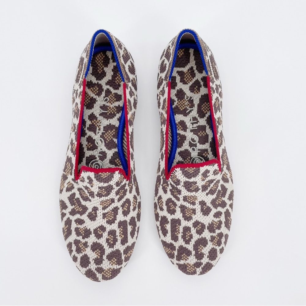 Rothy’s Mocha Spot Mule Loafer Red Stripe Flat Ballet Knit Shoes Women's Animal